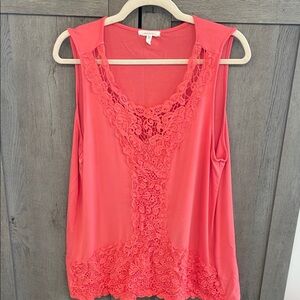 Women's Coral Lace Trim Top